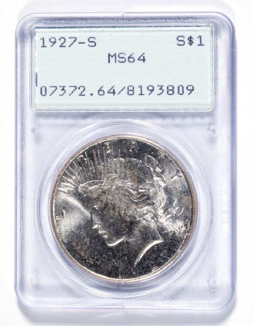 UNITED STATES SILVER 1927-S MS64 S$1 PEACE DOLLAR COIN (1 of 2)