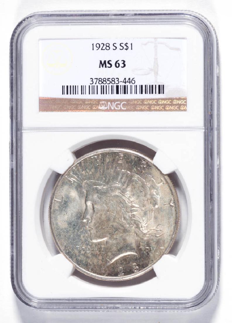UNITED STATES SILVER 1928-S MS63 S$1 PEACE DOLLAR COIN (1 of 2)