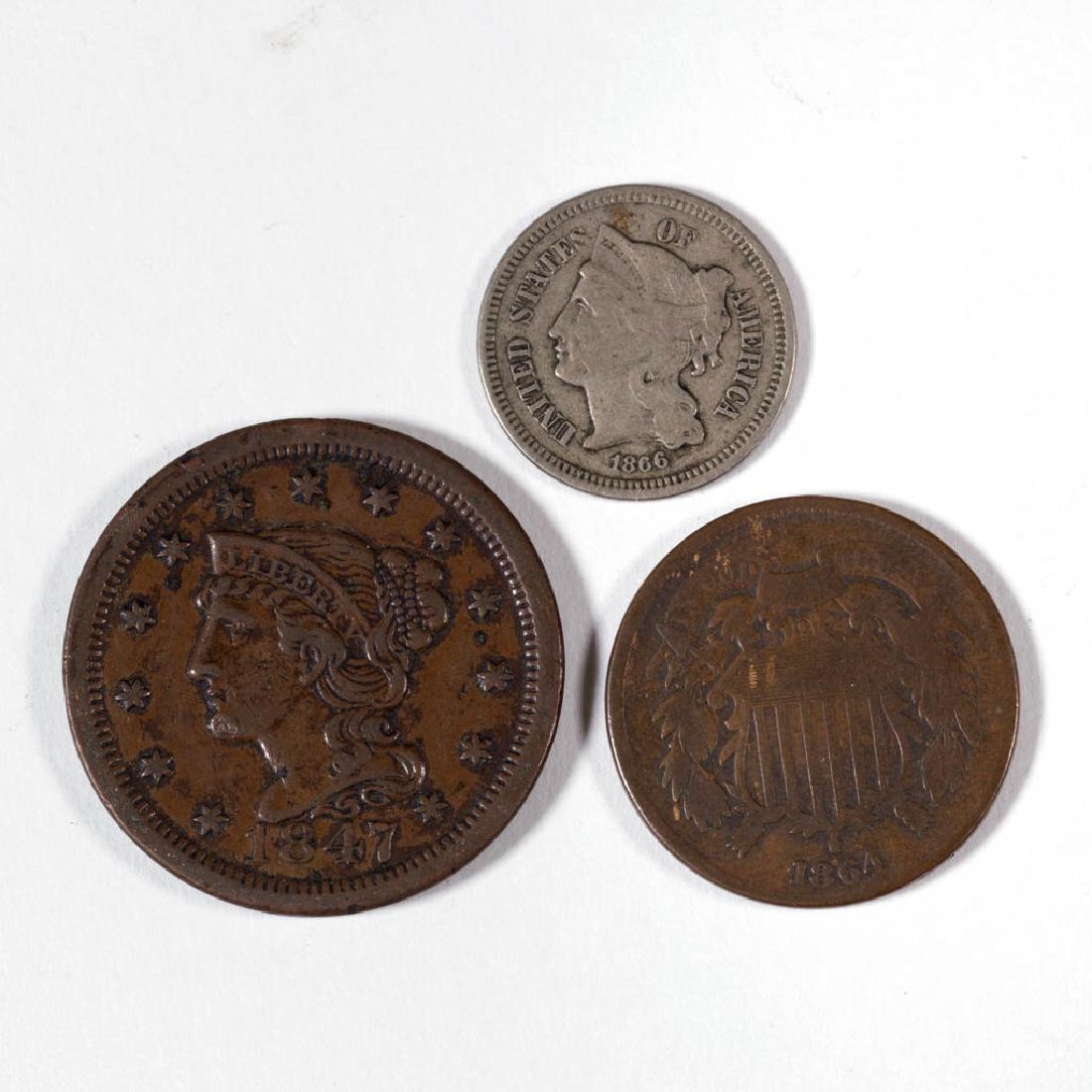 UNITED STATES CORONET HEAD 1847 1C LARGE CENT COIN (1 of 2)