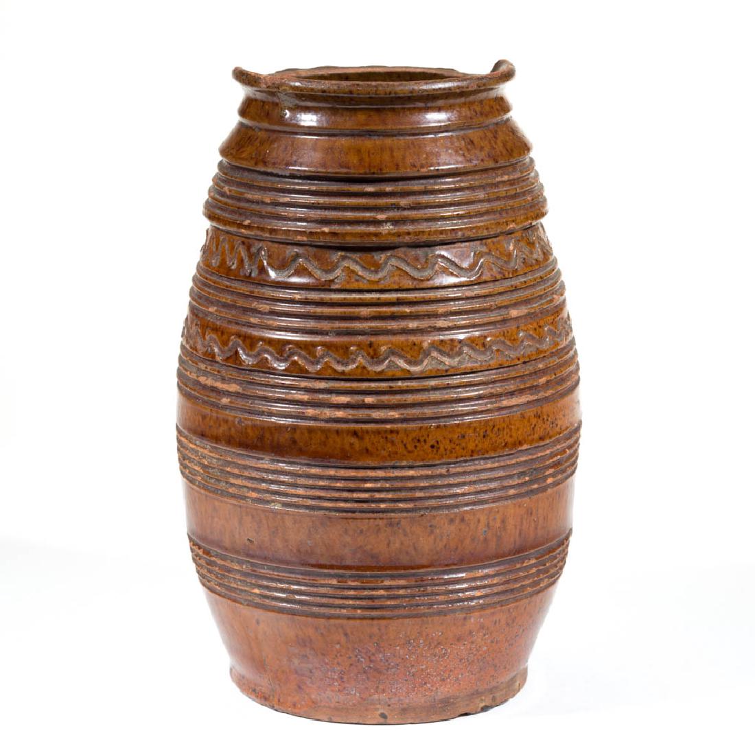 NEW ENGLAND DECORATED EARTHENWARE / REDWARE JAR (1 of 2)