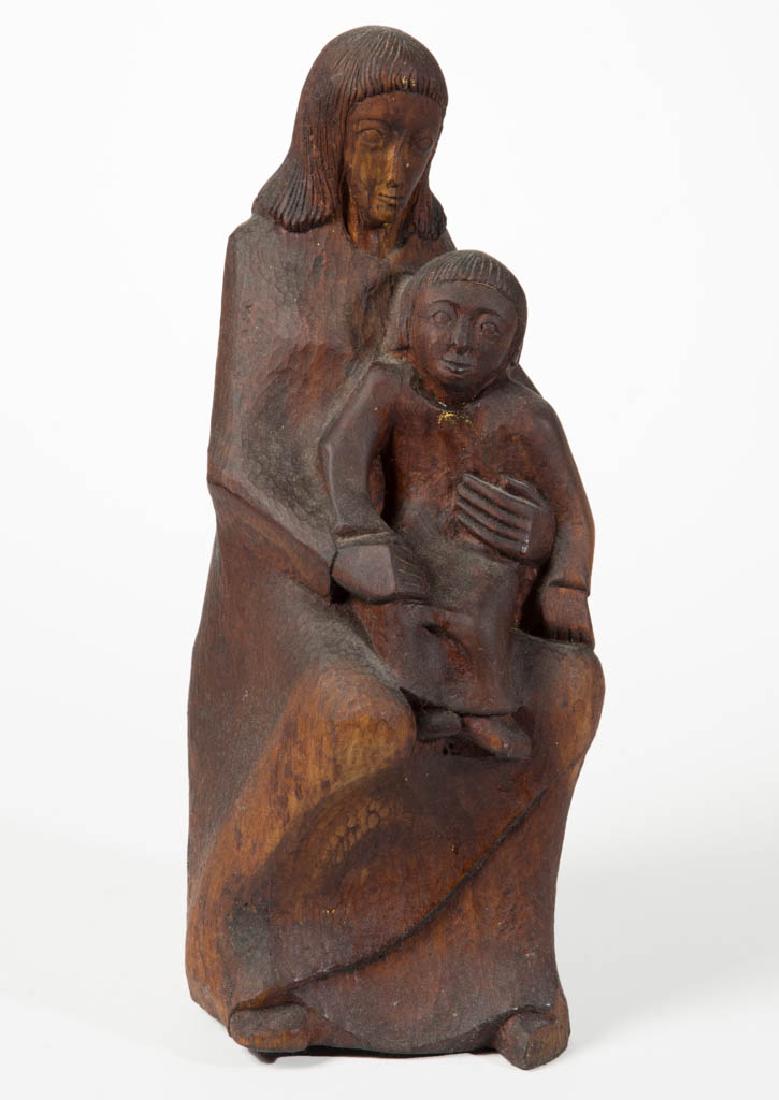 FOLK ART CARVED HARDWOOD MOTHER AND CHILD FIGURE (1 of 4)