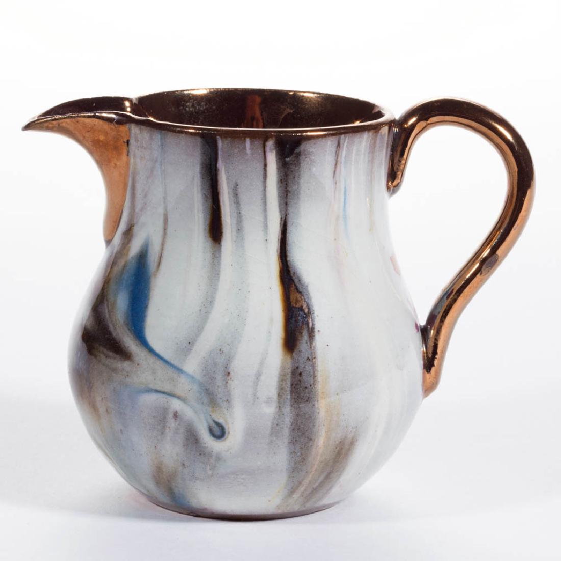 ENGLISH COPPER LUSTRE MARBLED CERAMIC PITCHER / CREAMER (1 of 4)