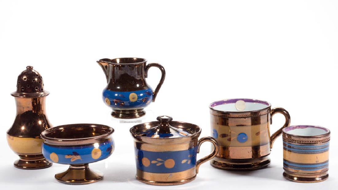 ENGLISH COPPER LUSTRE CHILDREN'S CERAMIC ARTICLES LOT (1 of 1)