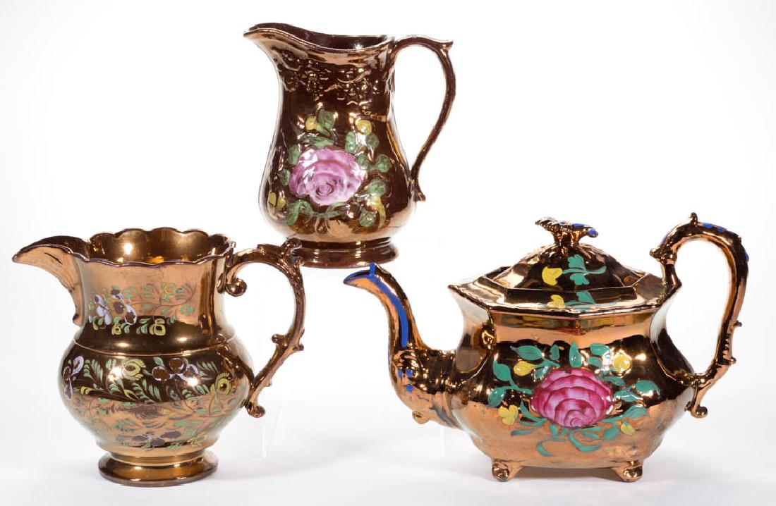 ENGLISH COPPER LUSTRE HAND-PAINTED CERAMIC ARTICLES LOT (1 of 1)