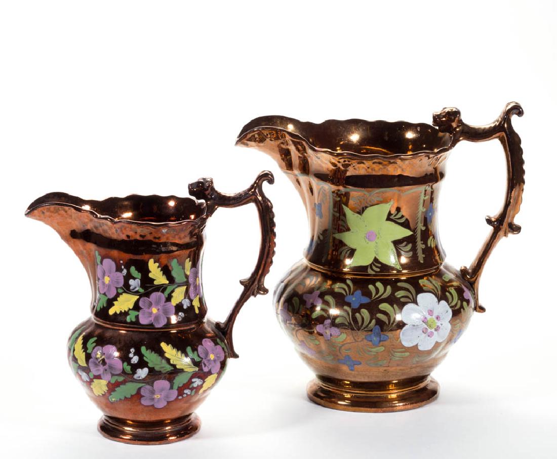 ENGLISH COPPER LUSTRE HAND-PAINTED CERAMIC PITCHERS, (1 of 1)