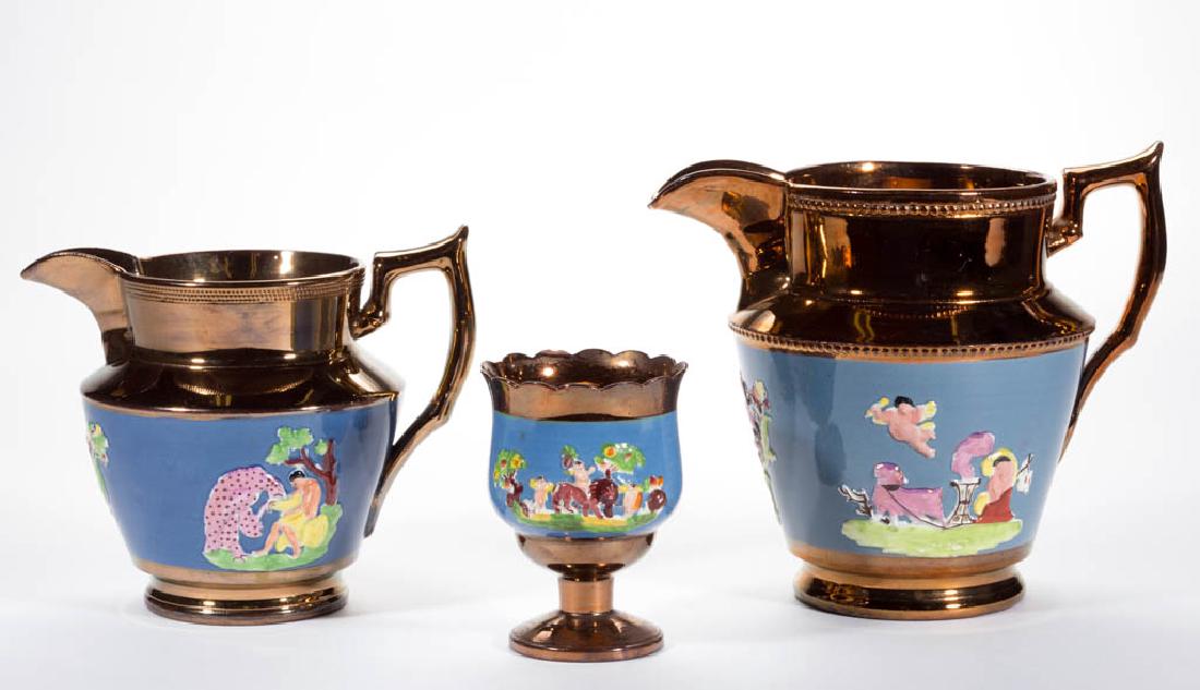 ENGLISH COPPER LUSTRE CERAMIC ARTICLES, LOT OF THREE (1 of 3)