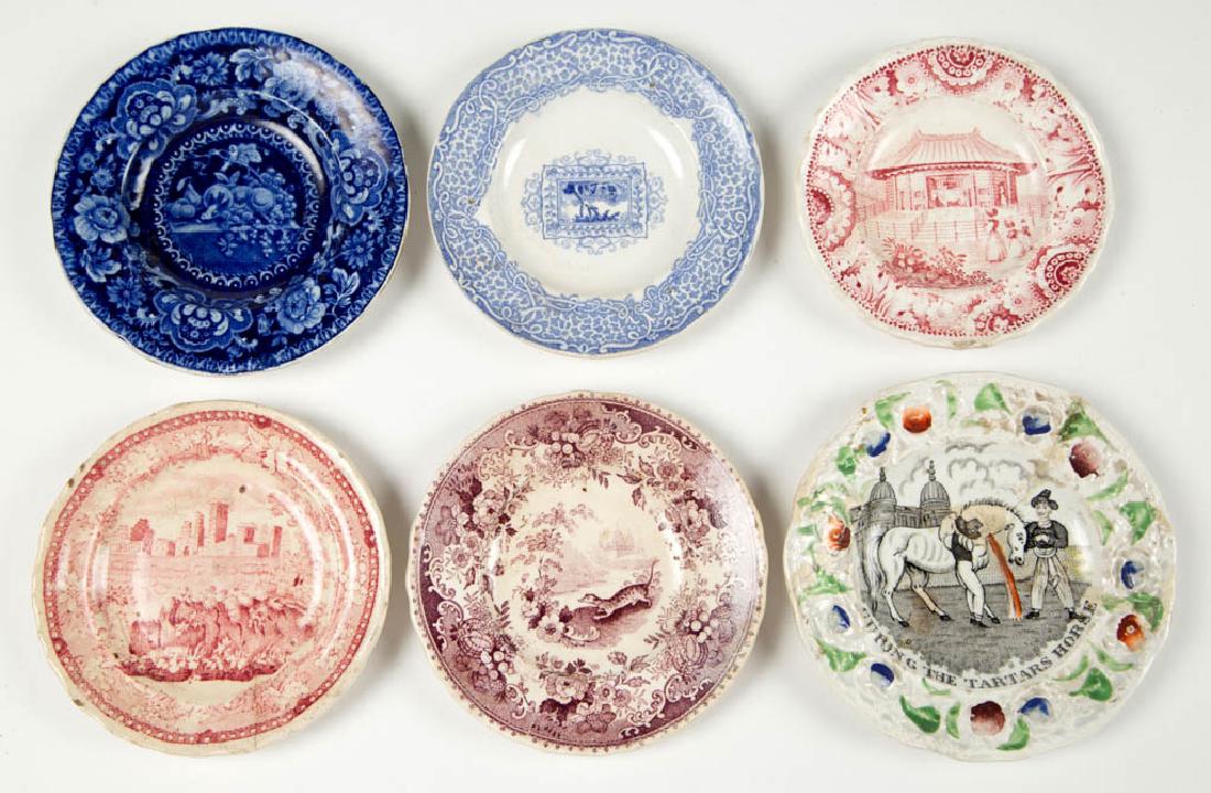 ENGLISH TRANSFER-PRINTED CERAMIC CUP PLATES, LOT OF SIX (1 of 1)