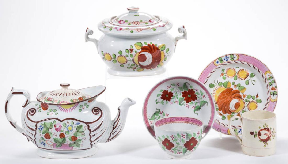 ENGLISH PEARLWARE HAND-PAINTED CERAMIC ARTICLES, LOT OF (1 of 1)