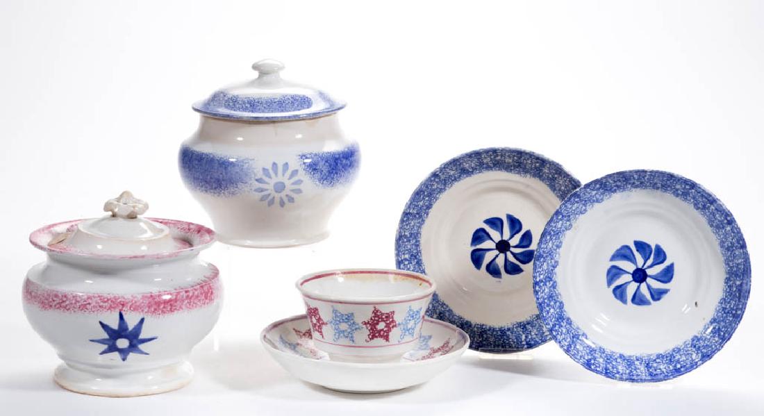 ENGLISH SPATTERWARE CERAMIC ARTICLES, LOT OF FIVE (1 of 1)