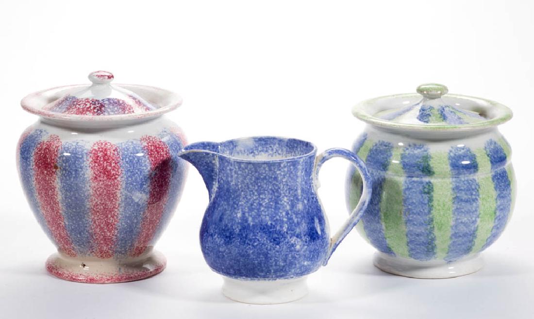 ENGLISH SPATTERWARE CERAMIC ARTICLES, LOT OF THREE (1 of 2)