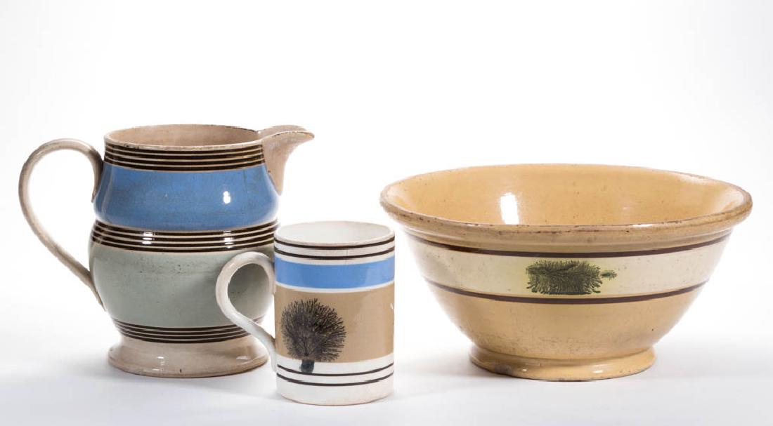 ENGLISH MOCHAWARE CERAMIC ARTICLES, LOT OF THREE (1 of 3)