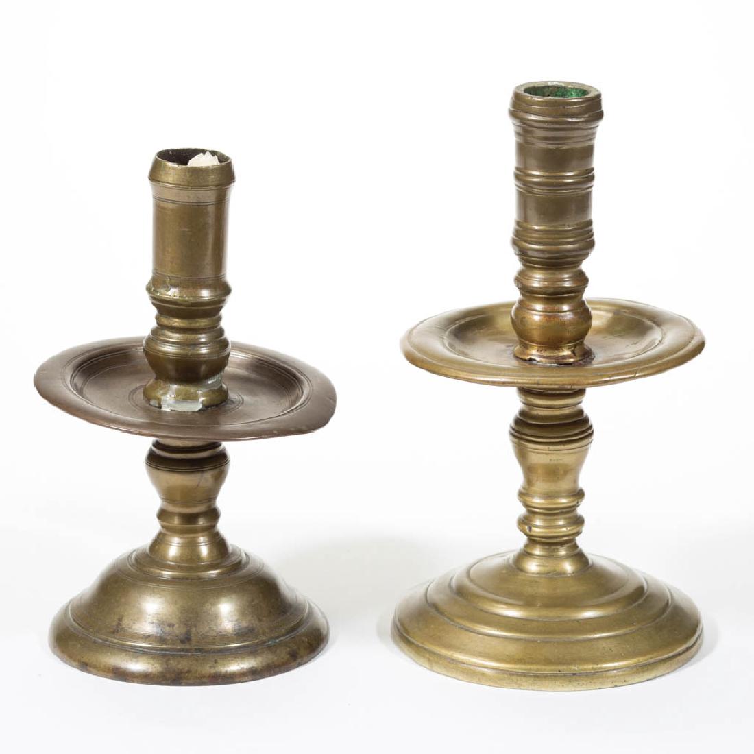 DUTCH BAROQUE BRASS CANDLESTICKS, LOT OF TWO