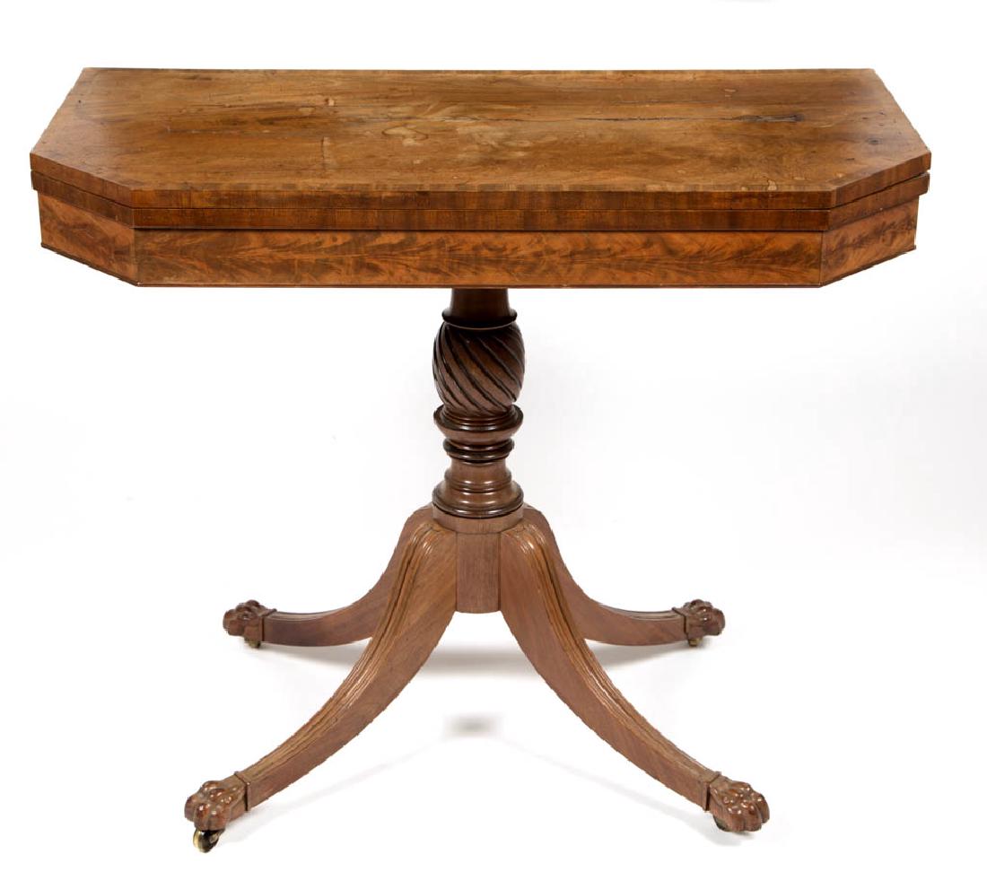 NEW YORK CLASSICAL FIGURED MAHOGANY CARD TABLE (1 of 5)