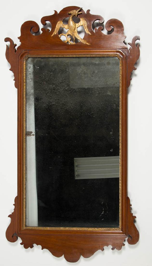 AMERICAN OR ENGLISH CHIPPENDALE MAHOGANY LOOKING GLASS/ (1 of 2)