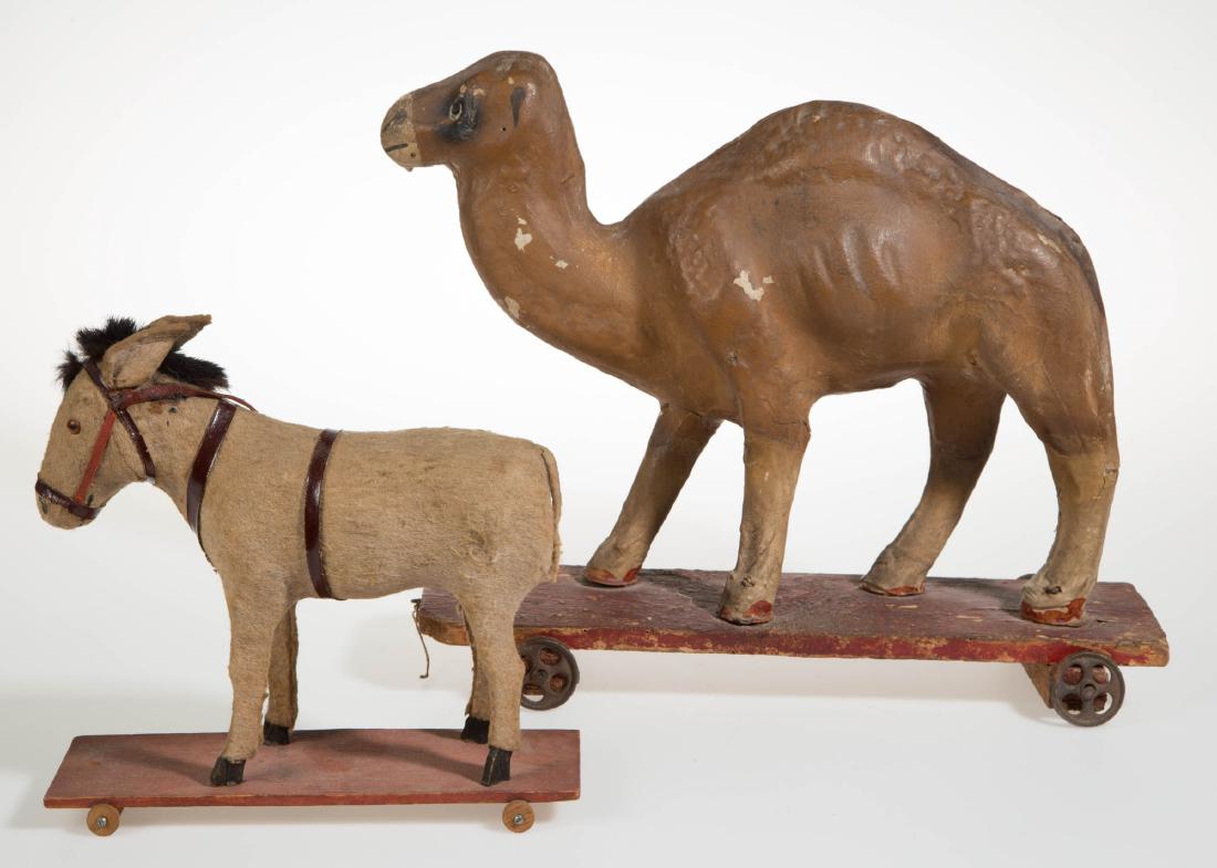 GERMAN COMPOSITION FIGURAL PULL TOYS, LOT OF TWO (1 of 2)