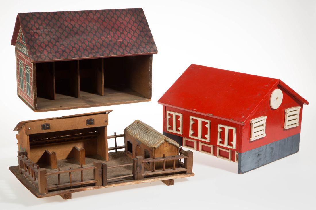 ASSORTED WOODEN TOY BARNS / STABLES, LOT OF THREE (1 of 1)