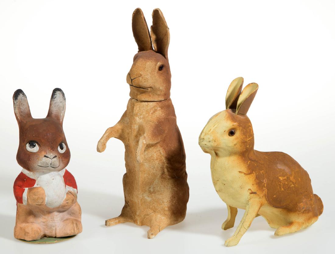 VINTAGE FIGURAL RABBIT EASTER DECORATIONS, LOT OF THREE (1 of 2)