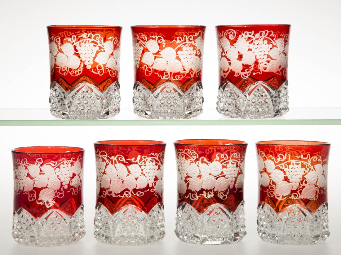 DUNCAN NO. 39 / BUTTON ARCHES - RUBY-STAINED TUMBLERS, (1 of 1)