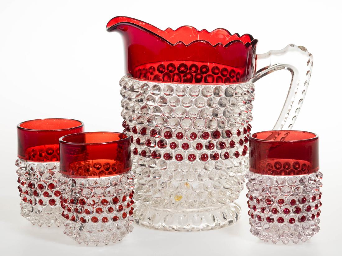 HOBNAIL WITH THUMBPRINT BASE - RUBY-STAINED FOUR-PIECE (1 of 1)