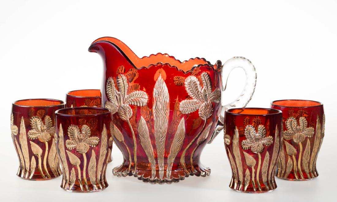 REBECCA / JAPANESE IRIS - RUBY-STAINED SIX-PIECE WATER (1 of 1)