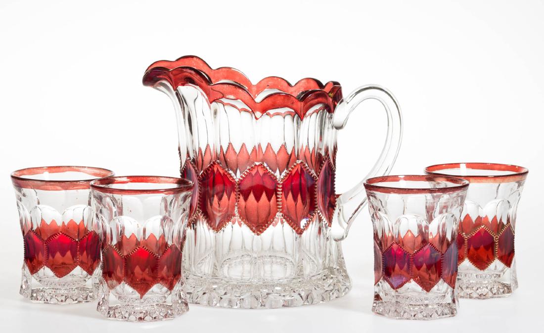 UNION RADIANT (OMN) - RUBY-STAINED FIVE-PIECE WATER SET (1 of 1)