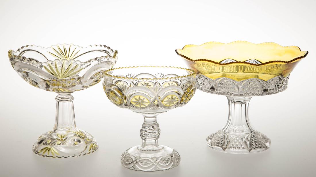 ASSORTED EAPG - AMBER-STAINED OPEN COMPOTES, LOT OF (1 of 1)