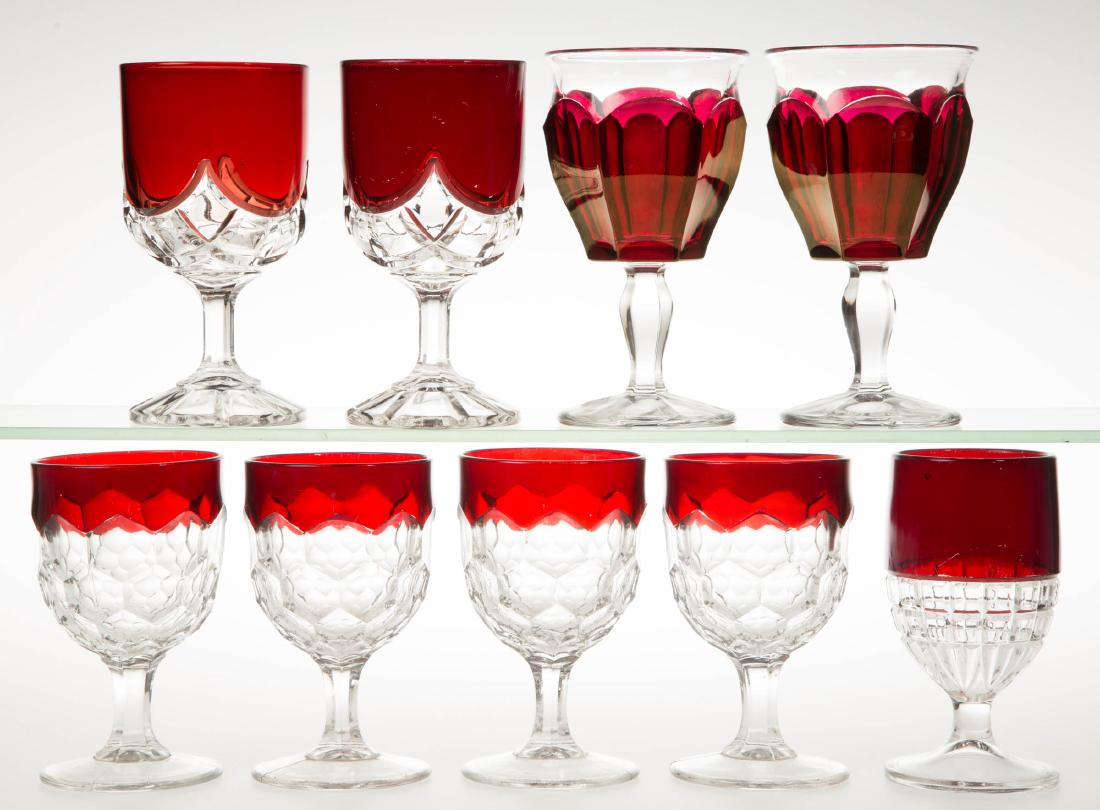 ASSORTED EAPG - RUBY-STAINED GOBLETS, LOT OF NINE (1 of 1)