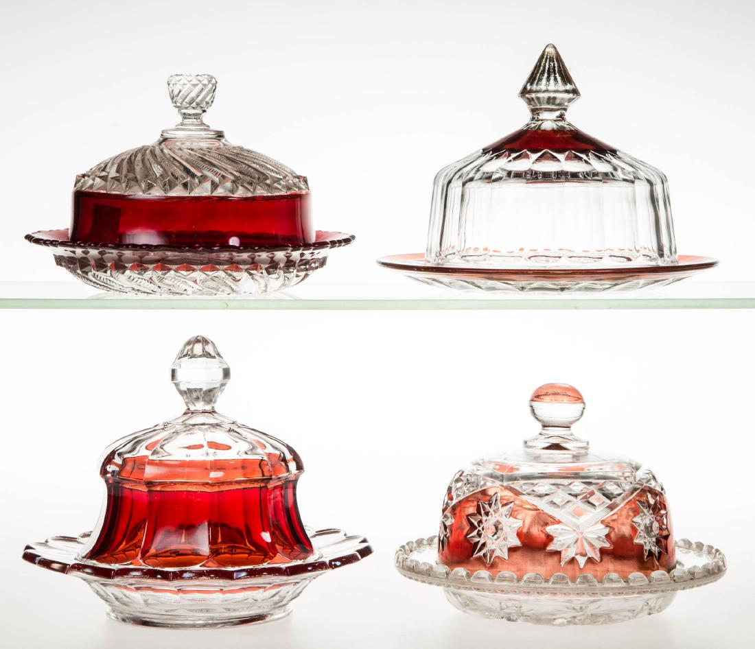 ASSORTED EAPG - RUBY-STAINED COVERED BUTTER DISHES, LOT (1 of 1)