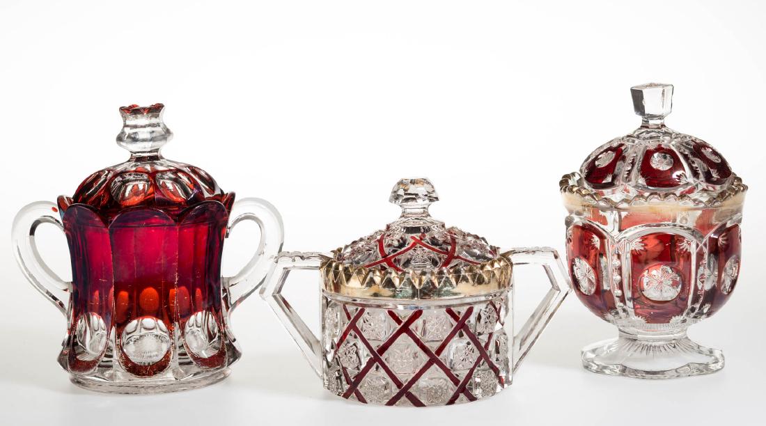 ASSORTED EAPG - RUBY-STAINED COVERED SUGAR BOWLS, LOT (1 of 1)