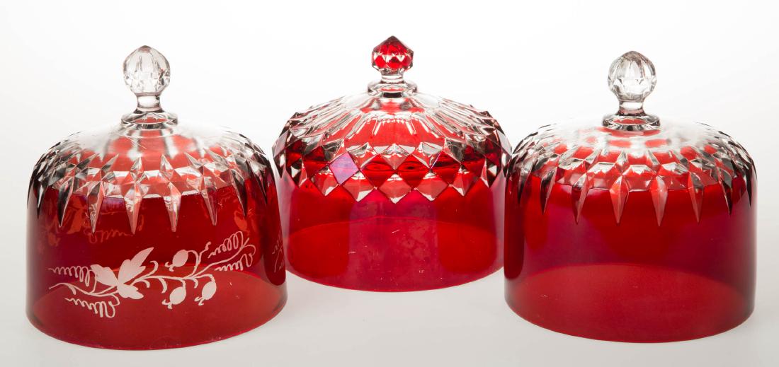 ASSORTED EAPG - RUBY-STAINED CHEESE DISH COVERS, LOT OF (1 of 1)