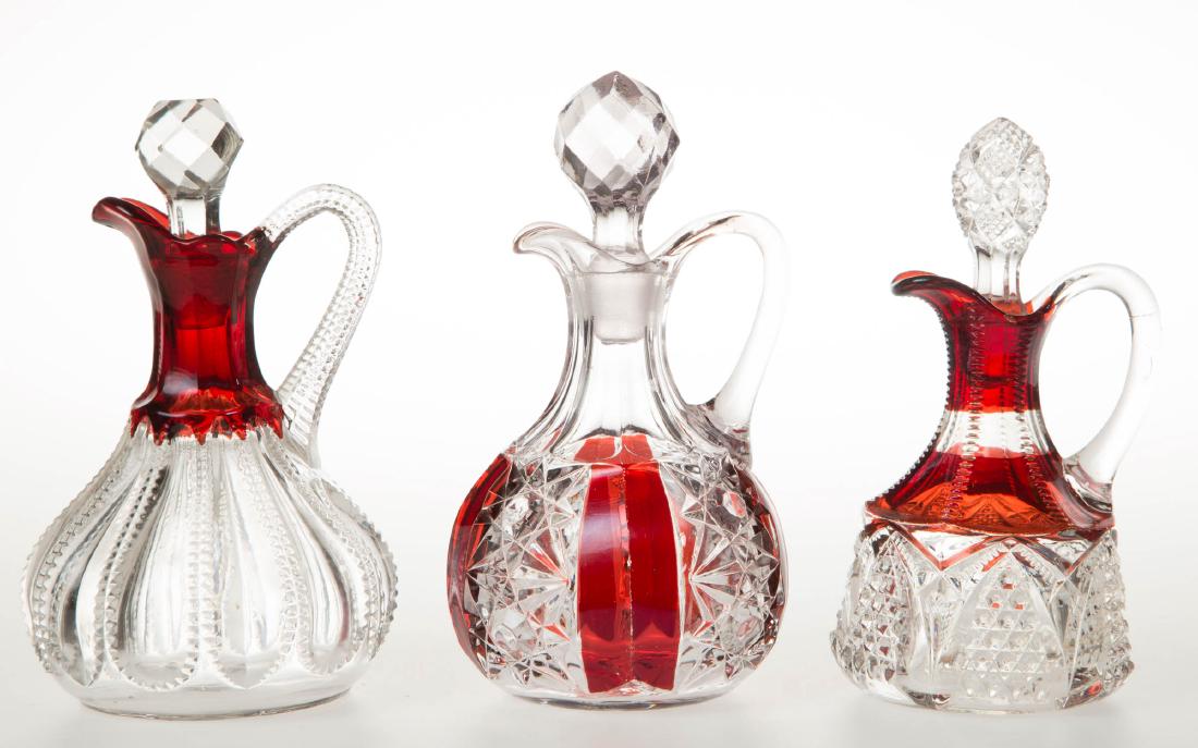 ASSORTED EAPG - RUBY-STAINED CRUETS, LOT OF THREE (1 of 1)