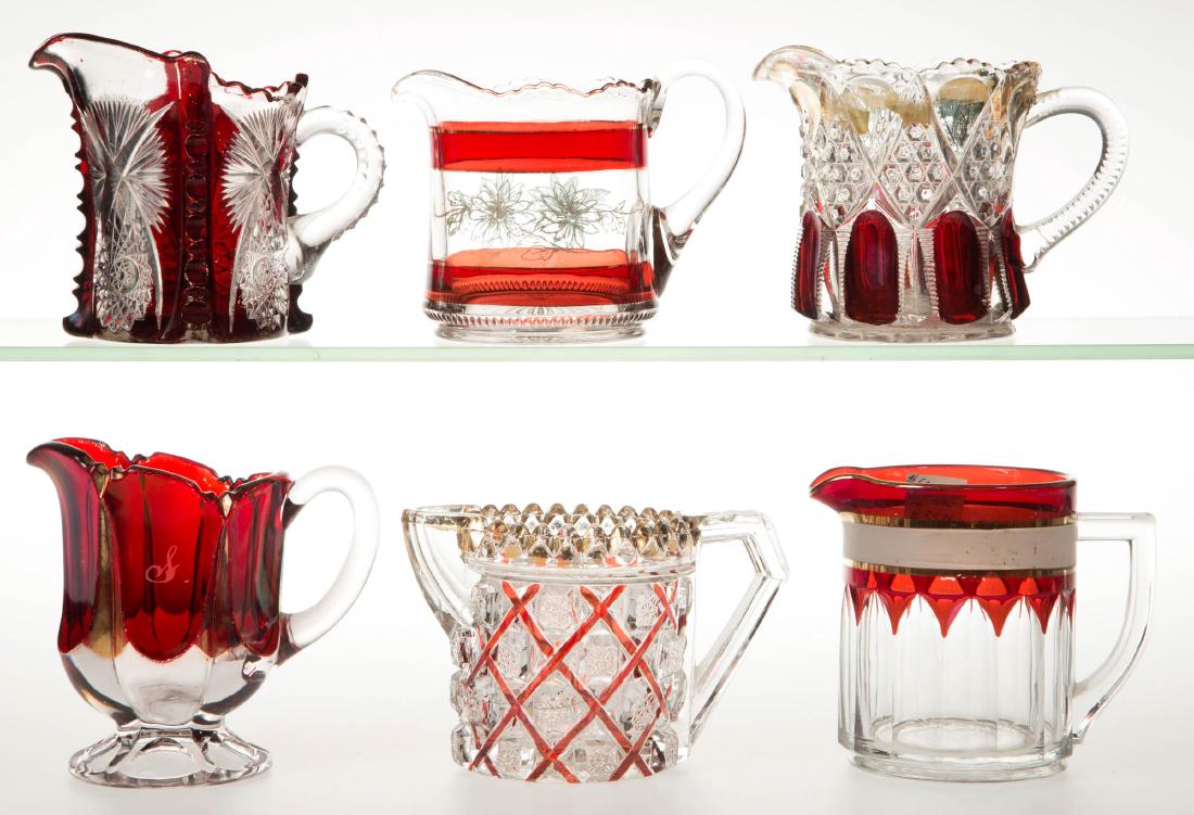 ASSORTED EAPG - RUBY-STAINED CREAMERS, LOT OF SIX (1 of 1)