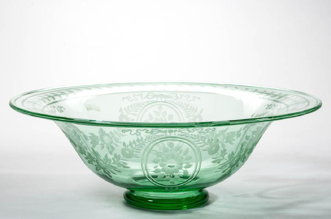 STEUBEN POMONA GREEN ART GLASS - ENGRAVED FOOTED (1 of 1)