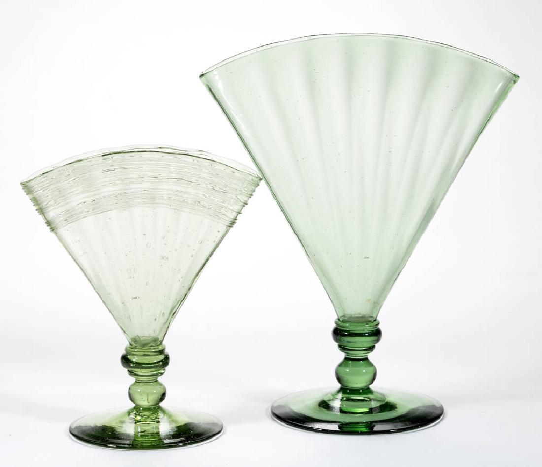 STEUBEN PANEL-OPTIC ART GLASS FAN VASES, LOT OF TWO (1 of 1)