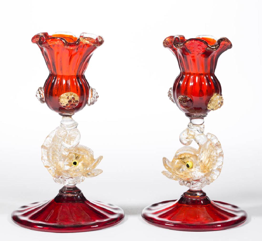 SALVIATI MURANO AVENTURINE DOLPHIN-STEM PAIR OF (1 of 1)