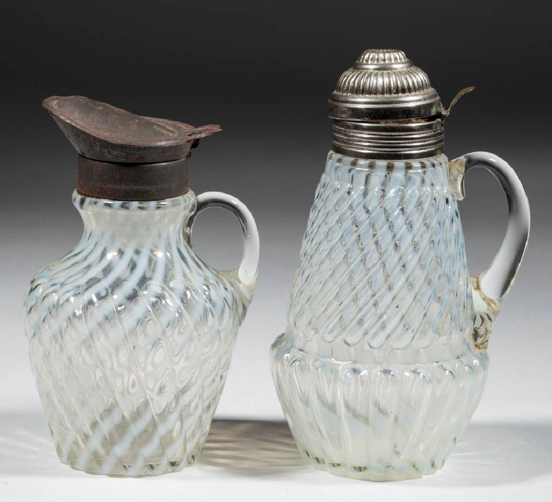 ASSORTED OPALESCENT SWIRL GLASS SYRUP PITCHERS, LOT OF (1 of 1)