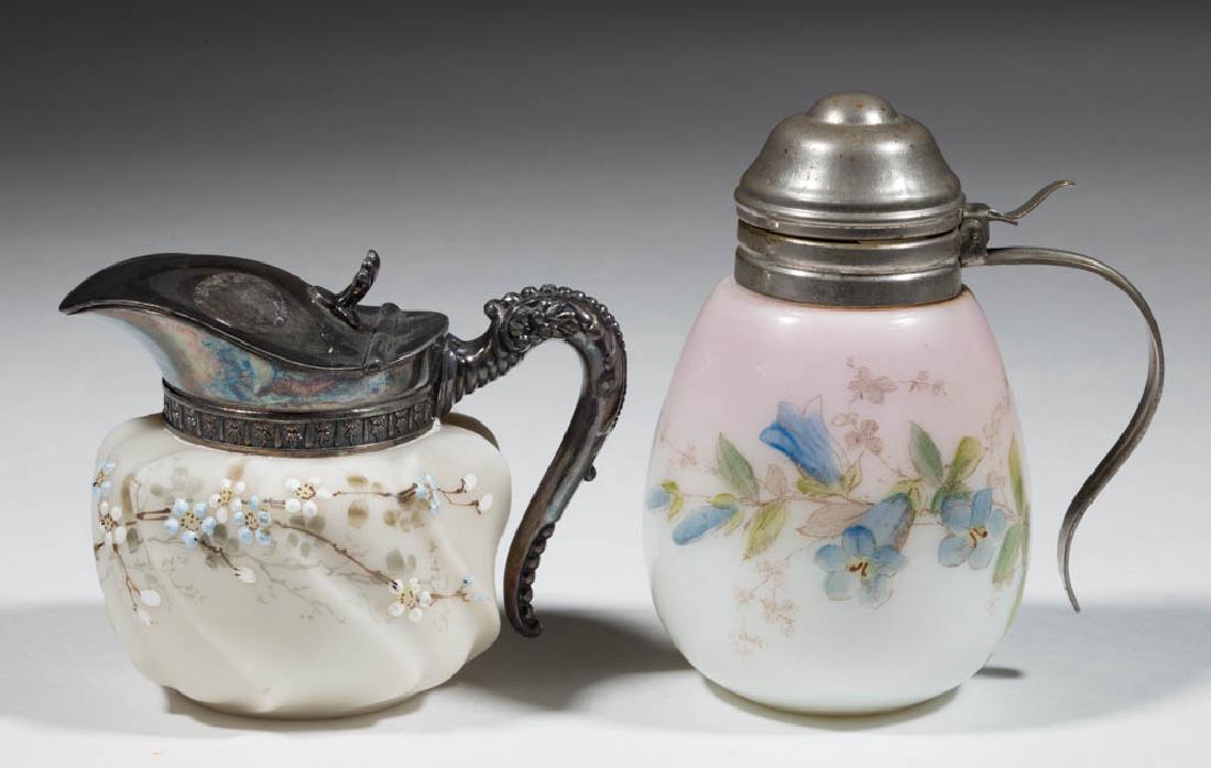 ASSORTED OPAQUE GLASS SYRUP PITCHERS, LOT OF TWO (1 of 1)