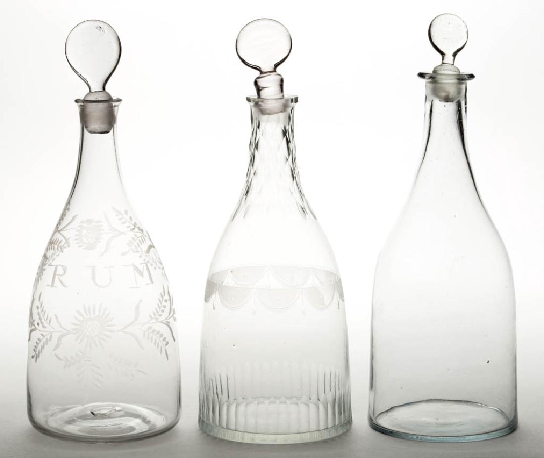 ASSORTED FREE-BLOWN QUART DECANTERS, LOT OF THREE (1 of 1)
