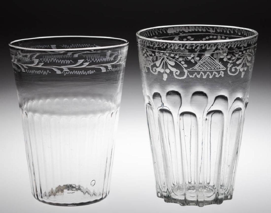 PATTERN-MOLDED AND ENGRAVED FLIP GLASSES, LOT OF TWO (1 of 1)
