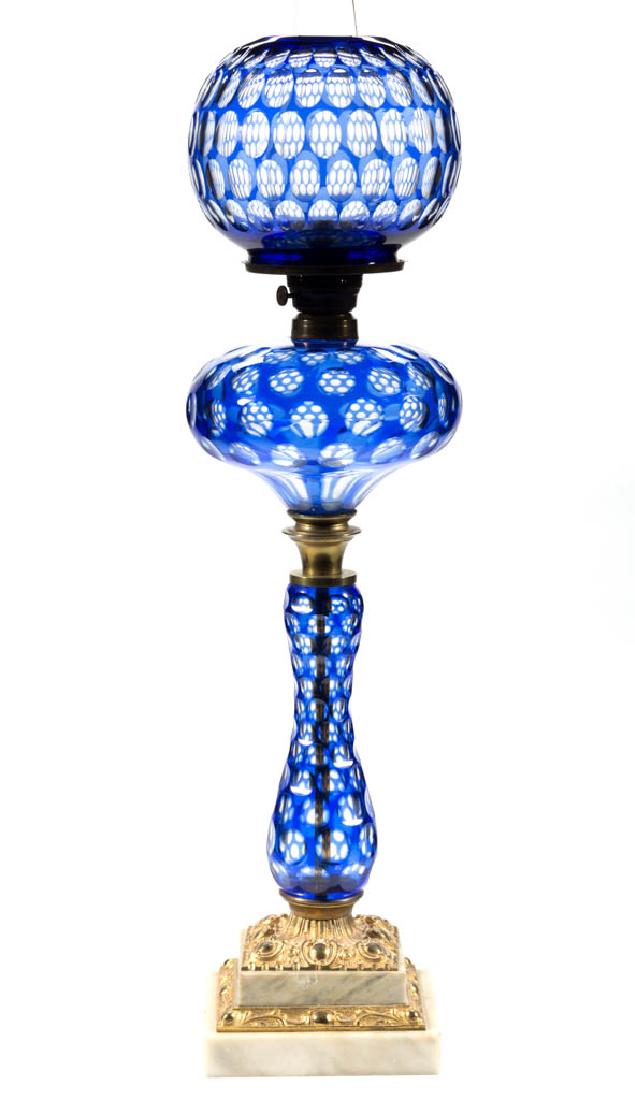 CUT OVERLAY PUNTY AND OVALS KEROSENE BANQUET STAND LAMP (1 of 2)