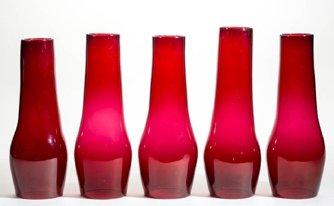 COLORED LAMP CHIMNEYS, LOT OF FIVE (1 of 1)