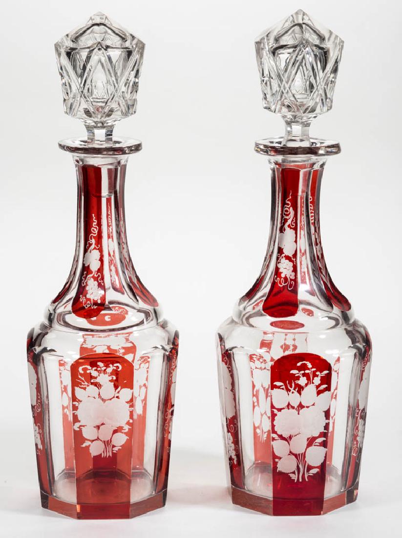BOHEMIAN CUT, ENGRAVED, AND RUBY-STAINED PAIR OF QUART (1 of 1)