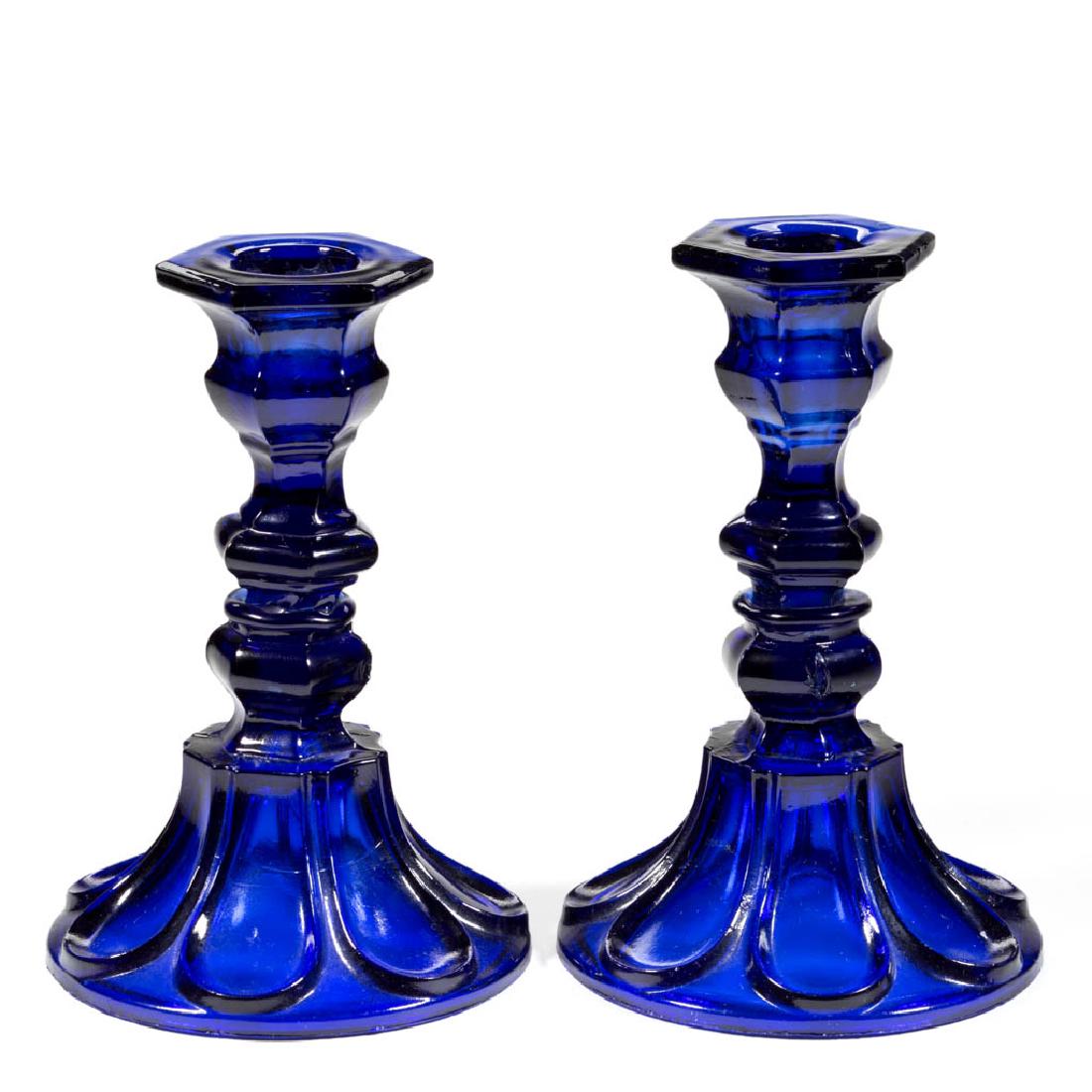 PRESSED HEXAGONAL SOCKET AND LOOP PAIR OF CANDLESTICKS (1 of 1)