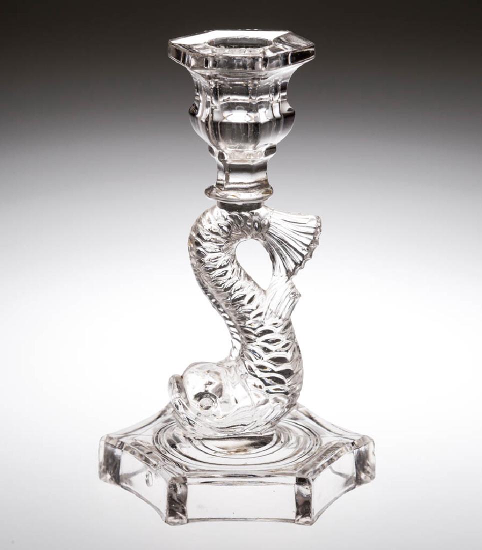 PRESSED DOLPHIN HEXAGONAL BASE CANDLESTICK (1 of 1)
