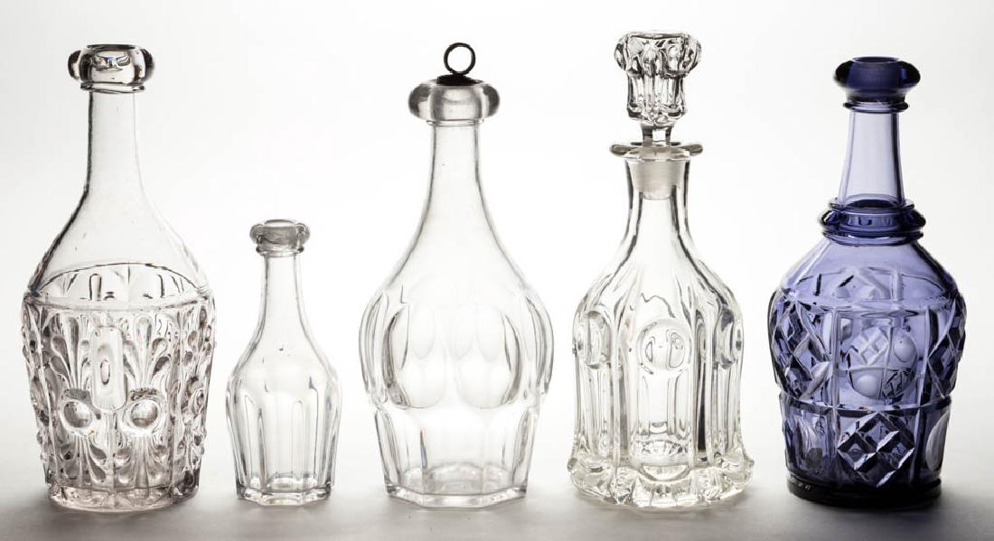 ASSORTED FLINT EAPG AND RELATED DECANTERS, LOT OF FIVE (1 of 1)