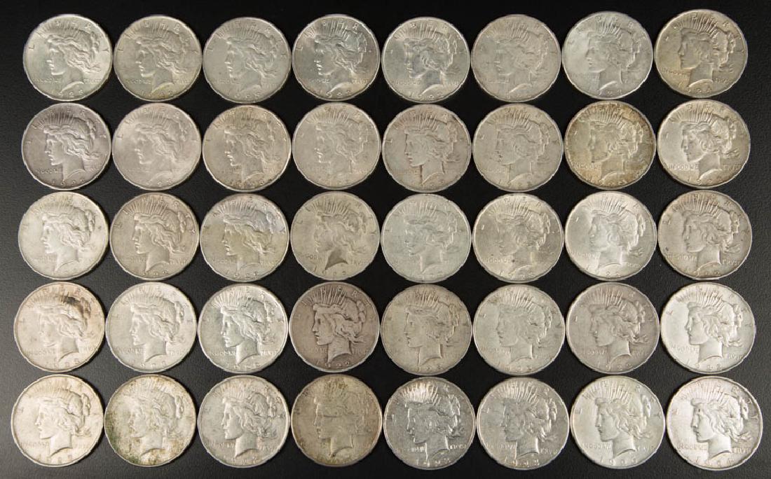 UNITED STATES SILVER PEACE DOLLAR COINS, LOT OF 40 (1 of 1)