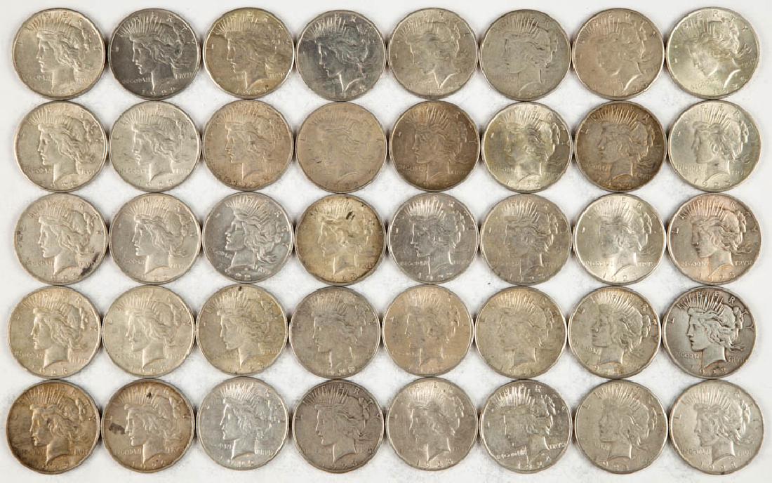UNITED STATES SILVER PEACE DOLLAR COINS, LOT OF 40 (1 of 1)