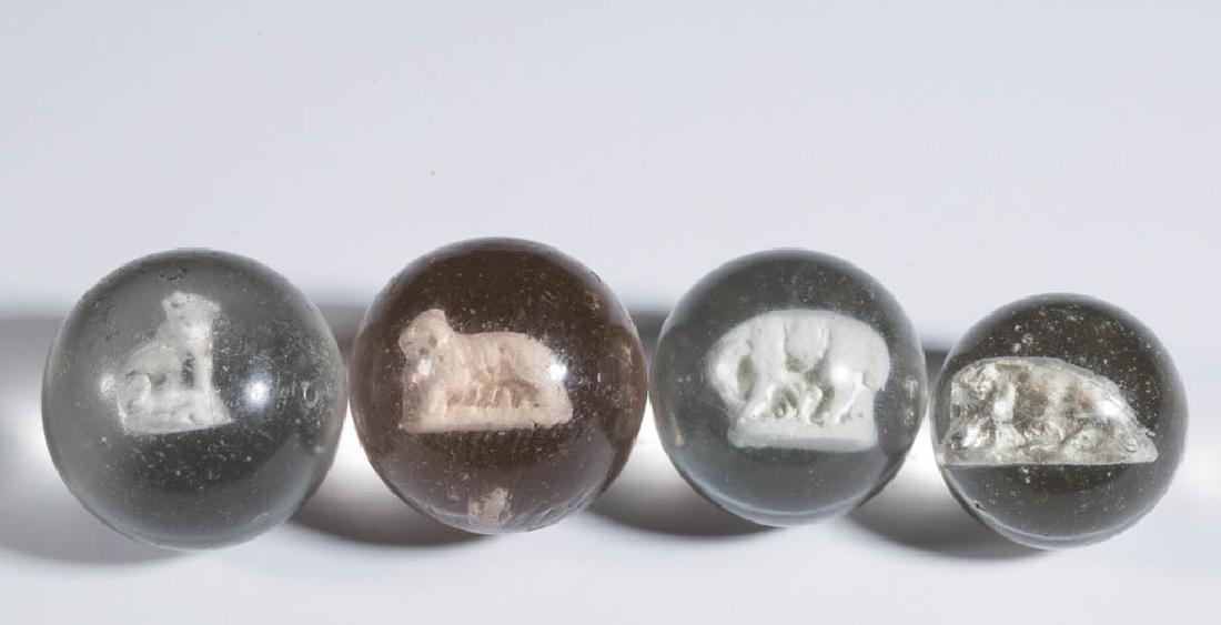 ASSORTED ANIMAL-FIGURE SULPHIDE MARBLES, LOT OF FOUR (1 of 1)
