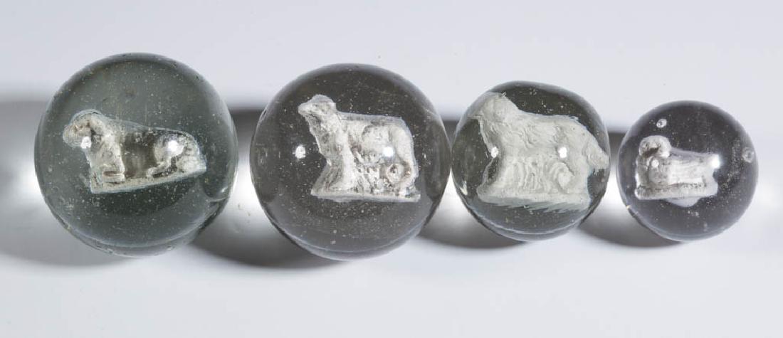ASSORTED ANIMAL-FIGURE SULPHIDE MARBLES, LOT OF FOUR (1 of 1)