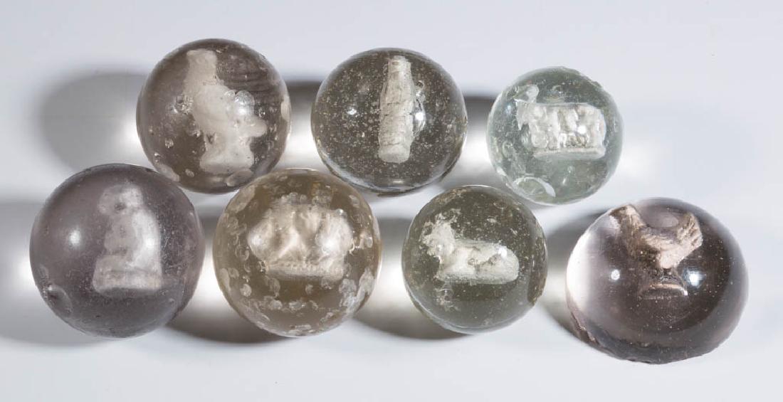 ASSORTED ANIMAL-FIGURE SULPHIDE MARBLES, LOT OF SEVEN (1 of 1)